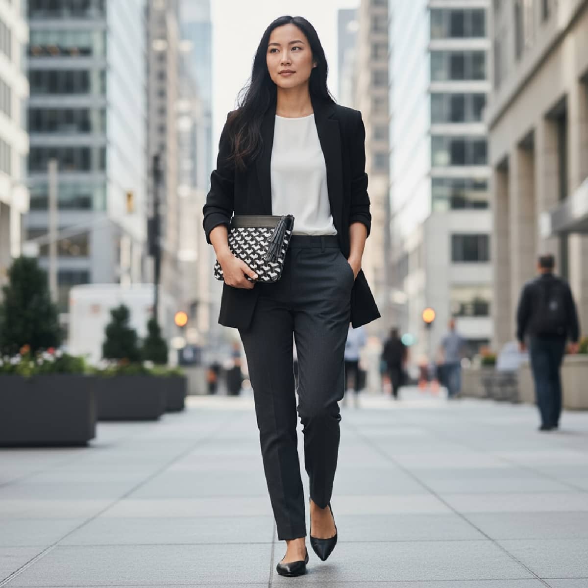 Pochette oreka noire pompon gris