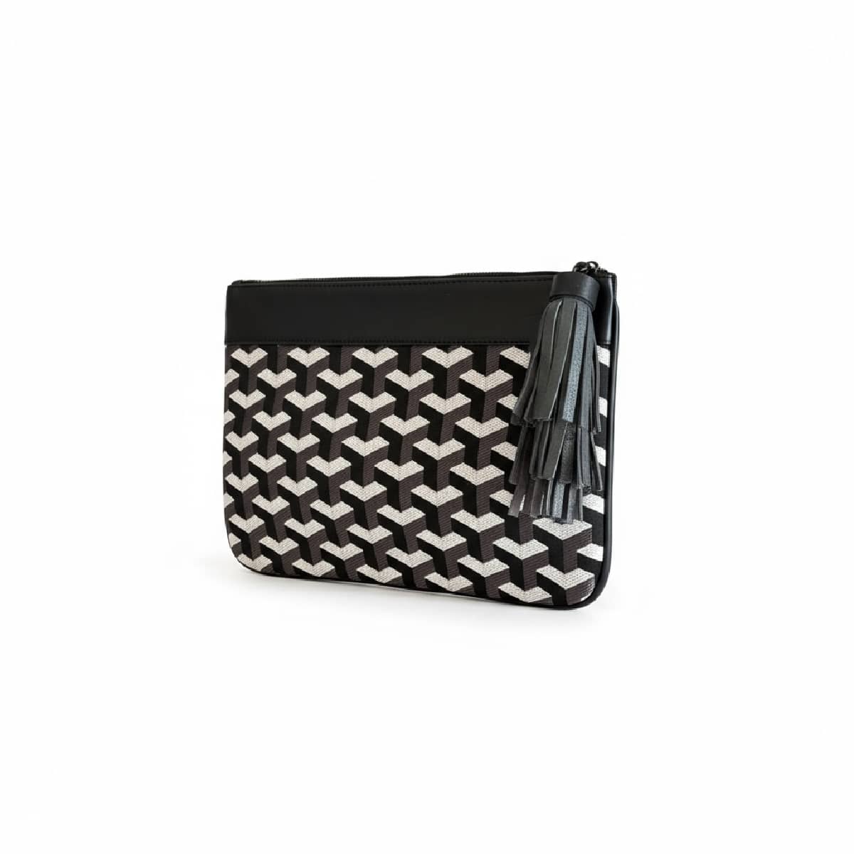 Pochette oreka noire pompon gris