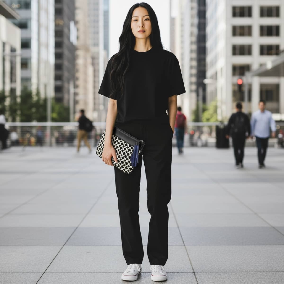 Pochette Oreka graphique pompon cuir sky