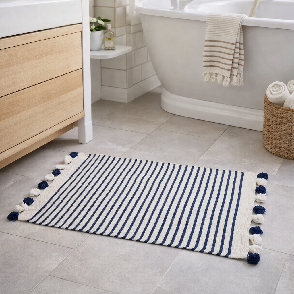 tapis de bain bleu tapis de bain coton rayé bleu marine